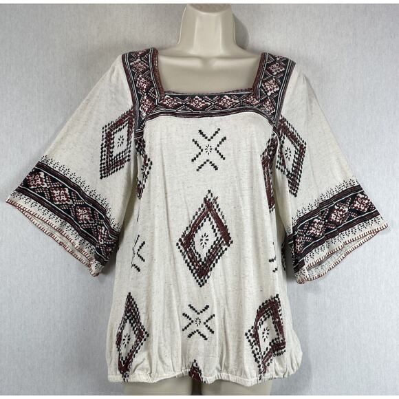 Lucky Brand Top Blouse Womens Large Aztec Boho Southwestern Tribal Yellowstone - Picture 1 of 11